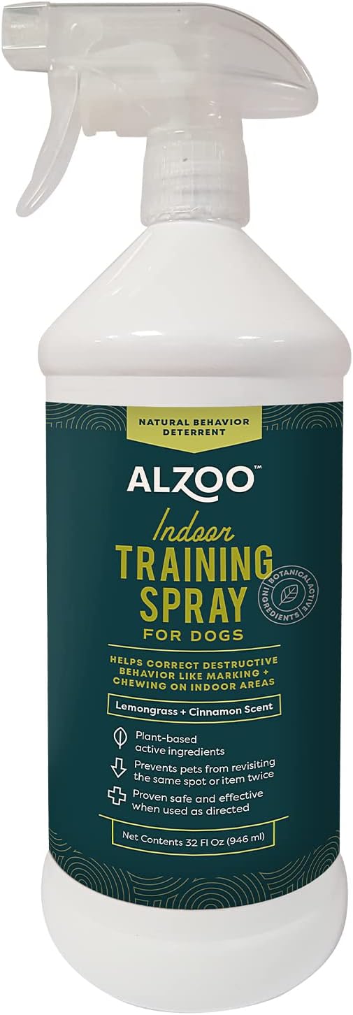 ALZOO Indoor and Outdoor Training Spray for Dogs, Helps Correct Destructive Behavior Like Marking & Chewing On Indoor Areas, 100% Plant-Based Active Ingredients, 32 Fl. Oz. Spray Bottle