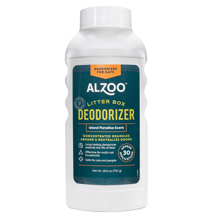 ALZOO Cat Litter Deodorizer, Concentrated Granules Absorb & Help Neutralize Odors, 100% Plant-Based Active Ingredients, Up to 30 Uses, Island Paradise Scent, 26.6 Oz., Pack of 2