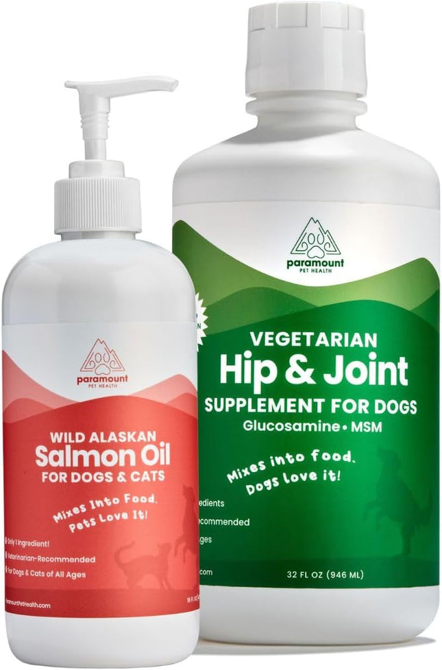 Paramount Pet Health Plant-Based Joint & Coat Bundle for Dogs: Vegetarian Glucosamine + Wild Alaskan Salmon Oil