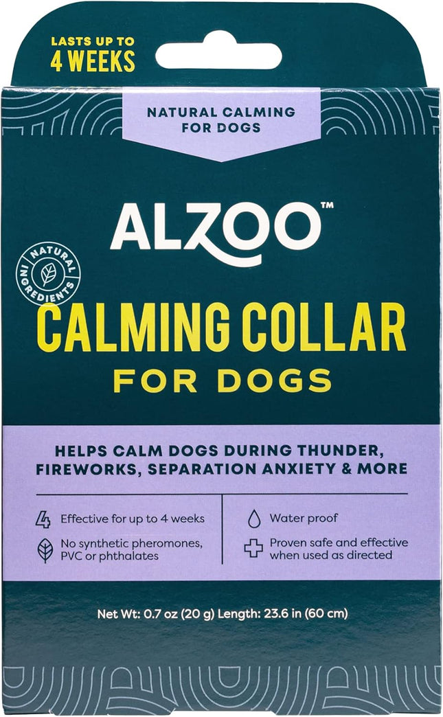 ALZOO Calming Collar for Dogs, Helps Calm Pets During Thunder, Fireworks, Separation Anxiety & More, Effective Up to 4 Weeks, 100% Plant-Based Active Ingredients