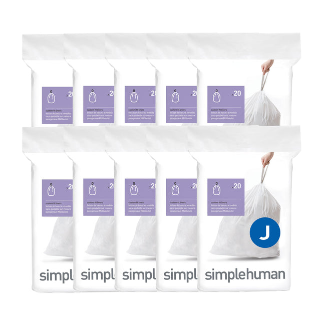simplehuman Code J 100 Count, Dispenser Pack Custom Fit Liners, Drawstring Trash Bags, 30-45 Liter / 8-12 Gallon, White