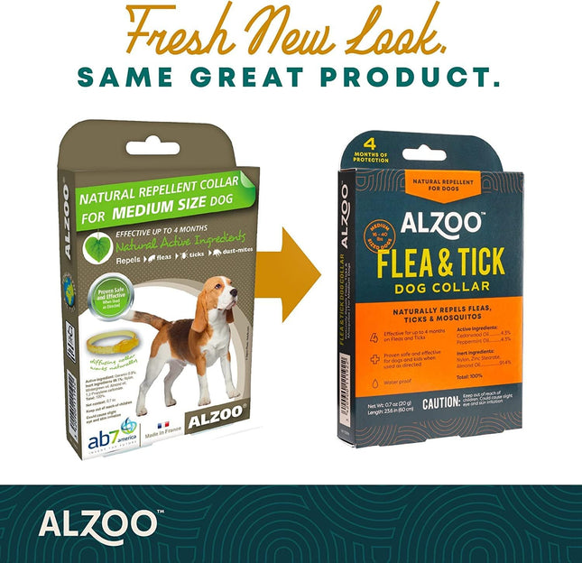ALZOO Flea & Tick Dog Collar and 8 Fl. Oz. Flea & Tick Repellent Spray for Dogs, Medium-Sized Dogs: 16-40 lbs, 100% Plant-Based Active Ingredients