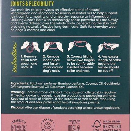 ALZOO Mobility Collar for Dogs, Helps Promote Joint Flexibility, 100% Plant-Based Active Ingredients with Wintergreen and Moroccan Rosemary Oil, Single