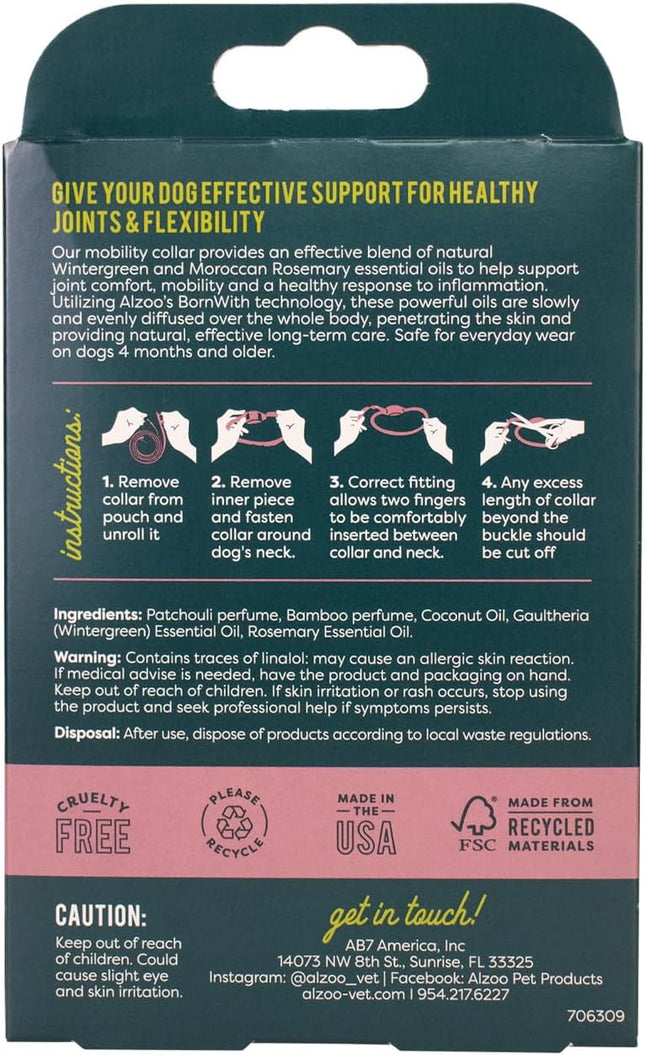 ALZOO Mobility Collar for Dogs, Helps Promote Joint Flexibility, 100% Plant-Based Active Ingredients with Wintergreen and Moroccan Rosemary Oil, Single