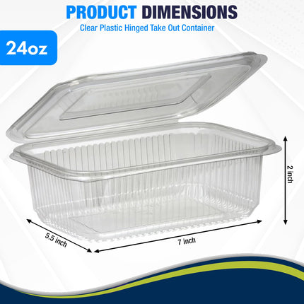 Clear Plastic Hinged Take-Out Containers – Clamshell Food Containers for Dessert, Cake, Snacks, Salads – Disposable, Leak-Resistant, Stackable – Takeout Tray with Secure Lid Closure (50 Pack, 16 oz)