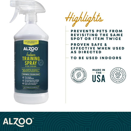 ALZOO Indoor and Outdoor Training Spray for Dogs, Helps Correct Destructive Behavior Like Marking & Chewing On Indoor Areas, 100% Plant-Based Active Ingredients, 32 Fl. Oz. Spray Bottle