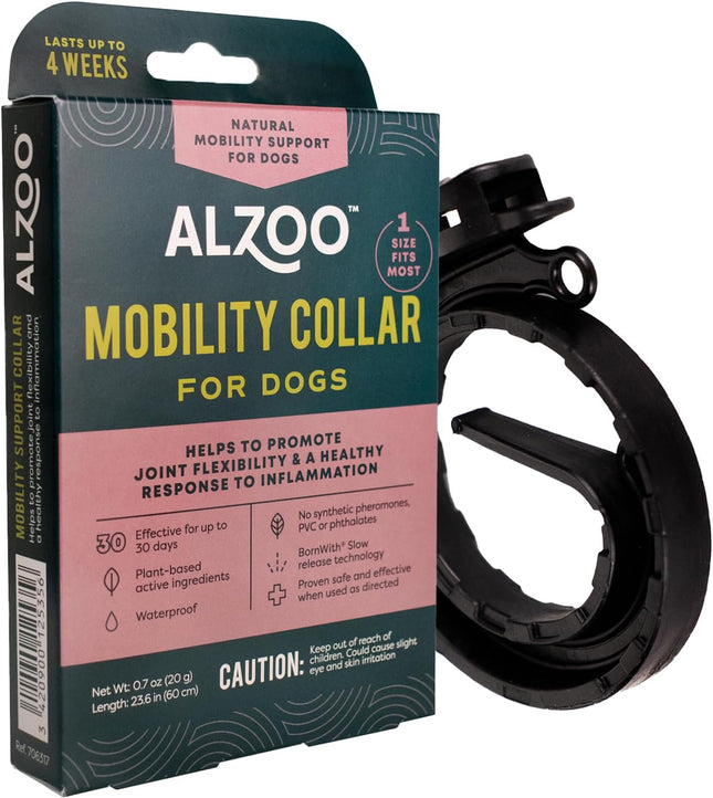 ALZOO Mobility Collar for Dogs, Helps Promote Joint Flexibility, 100% Plant-Based Active Ingredients with Wintergreen and Moroccan Rosemary Oil, Single