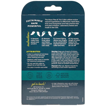 ALZOO Natural Flea & Tick Cat Collar, Helps Repel Fleas, Ticks & Mosquitoes, Plant-Based Active Ingredients, Phthalates and PVC Free, Up to 8 Months Protection, Pack of 2