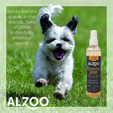 ALZOO Natural Flea and Tick Repellent Spray for Dogs, Effectively Repels Fleas, Ticks & Mosquitos, Plant-Based Active Ingredients, Sulfate-Free, 8 Fl. Oz.