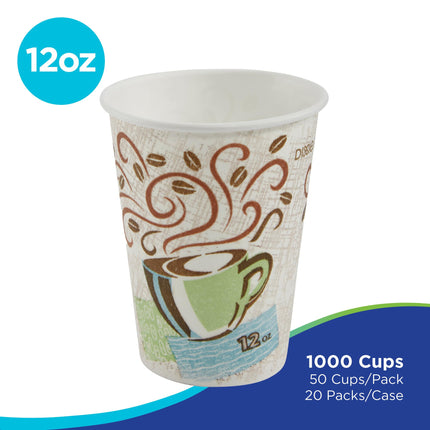 Dixie PerfecTouch 12 oz Paper Coffee Cups By GP PRO, Coffee Haze Design, 500 Count (25 Disposable Cups Per Sleeve, 20 Sleeves Per Case), 5342DX