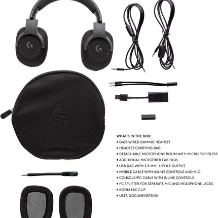 Logitech G433 7.1 Wired Gaming Headset with DTS Headphone: X 7.1 Surround for PC, PS4, PS4 PRO, Xbox One, Xbox One S, Nintendo Switch – Triple Black