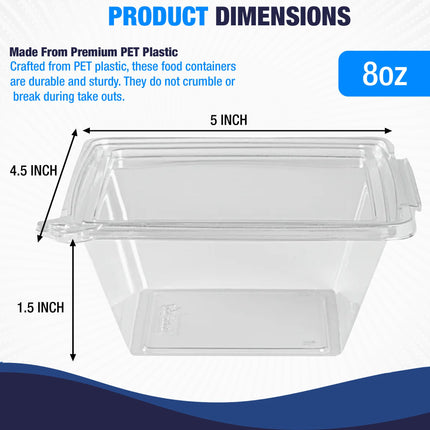 Tamper-Resistant Clear Hinged Containers with Flat Lid – Disposable Plastic Clamshell Takeout Boxes for Food, Salad, Dessert, Sandwich, Leak-Proof & Stackable – BPA-Free (50, Clear, 32 oz)