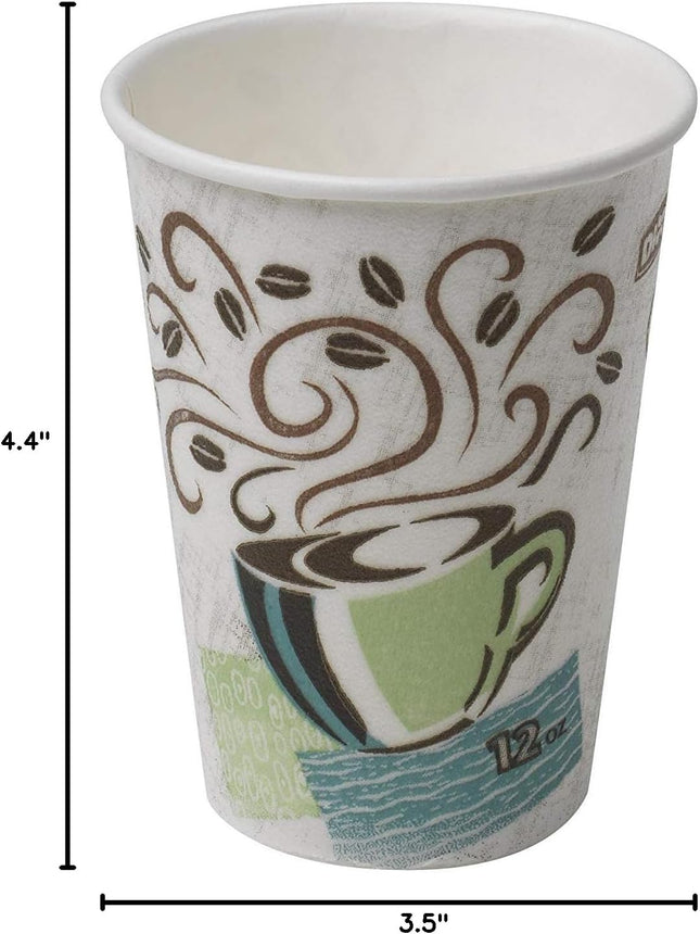 Dixie PerfecTouch WiseSize Coffee Design Insulated Paper Cup, 12oz Cups and Lids Bundle (12 oz, 50 Cups, 50 Lids)