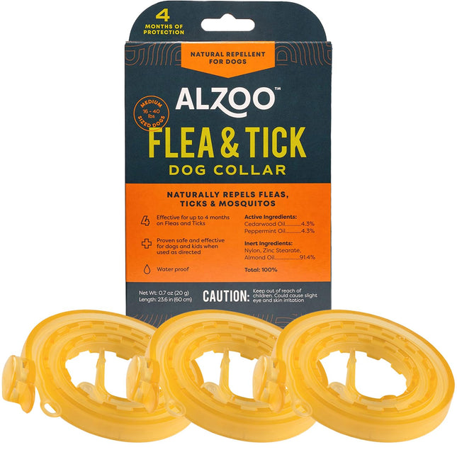 ALZOO Natural Flea & Tick Dog Collar - Helps Repel Fleas, Ticks & Mosquitoes - 100% Plant-Based Active Ingredients - Waterproof - Up to 4 Months Protection - Medium-Sized Dogs: 16-40 lbs - Single