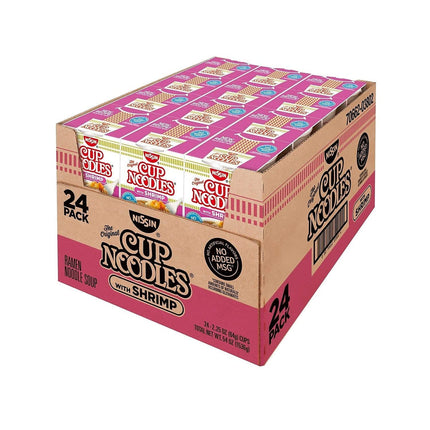 Nissin Cup Ramen Noodles Soup 2.25 Ounce , Beef, Chicken or Shrimp Flavor (Pack of 24)