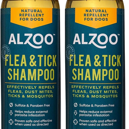ALZOO Natural Flea and Tick Repellent Shampoo for Dogs, Effectively Repels Fleas, Ticks & Mosquitos, Plant-Based Active Ingredients, Sulfate & Paraben-Free, 12 Fl. Oz.