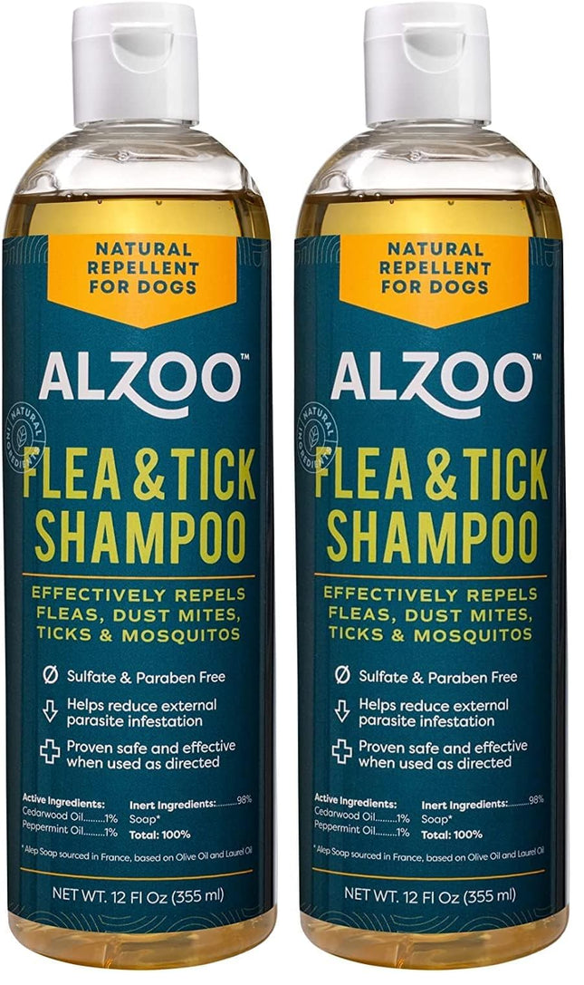 ALZOO Natural Flea and Tick Repellent Shampoo for Dogs, Effectively Repels Fleas, Ticks & Mosquitos, Plant-Based Active Ingredients, Sulfate & Paraben-Free, 12 Fl. Oz.