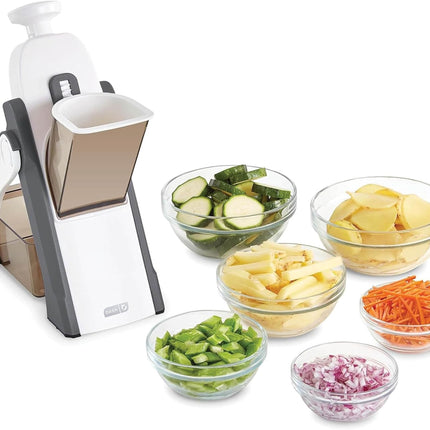 Dash Safe Slice® Mandoline - Compact, Foldable Food Slicer - Slice, Dice, Julienne & More - Perfect for Quick Food Prep - Recipe Guide Included - Cool Grey