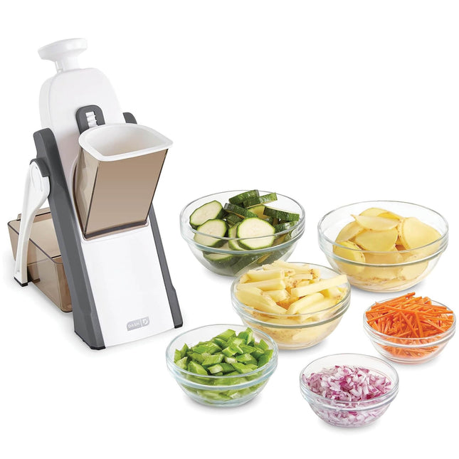 DASH Safe Slice® Mandoline Slicer, Julienne + Dicer for Vegetables, Meal Prep & More with 30+ Presets & Thickness Adjuster - Grey