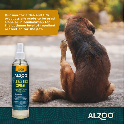 ALZOO Natural Flea and Tick Repellent Spray for Dogs, Effectively Repels Fleas, Ticks & Mosquitos, Plant-Based Active Ingredients, Sulfate-Free, 8 Fl. Oz.