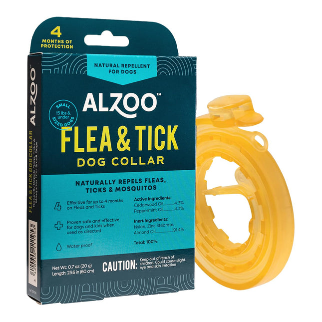 ALZOO Natural Flea & Tick Dog Collar - Helps Repel Fleas, Ticks & Mosquitoes - 100% Plant-Based Active Ingredients, Waterproof, Up to 4 Months Protection - Small-Sized Dogs 15 lbs & Under - Pack of 2