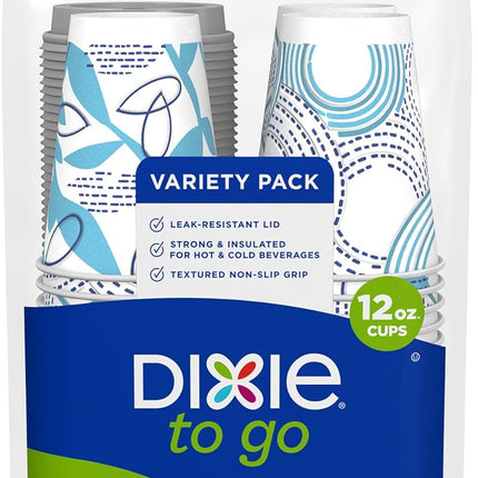 Dixie To Go Paper Coffee Cups With Lids, 12 oz, 66 ct, Disposable Insulated Paper Cups for On-The-Go Hot or Cold Beverages