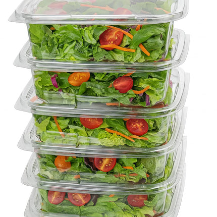 Tamper-Resistant Clear Hinged Containers with Flat Lid – Disposable Plastic Clamshell Takeout Boxes for Food, Salad, Dessert, Sandwich, Leak-Proof & Stackable – BPA-Free (50, Clear, 32 oz)