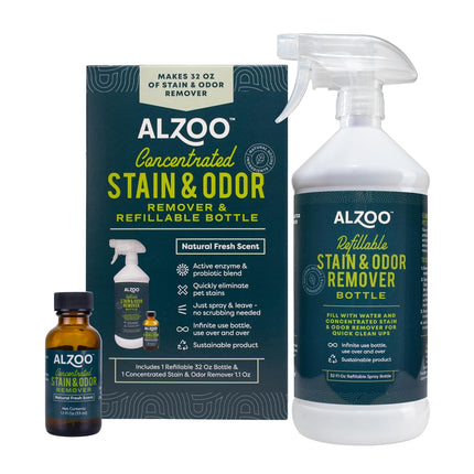 ALZOO Stain & Odor Remover, Quickly Lifts & Dissolves Pet Stains & Helps Eliminate Odors, 100% Plant-Based Active Ingredients, Lavender Vanilla Scent, 32 Fl. Oz Spray Bottle