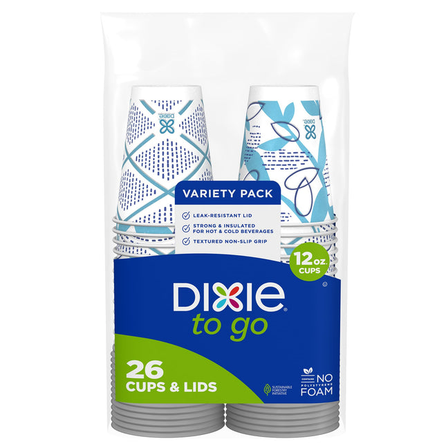 Dixie To Go Paper Coffee Cups, 12 oz, 132 ct, Disposable Insulated Paper Cups for On-The-Go Hot or Cold Beverages