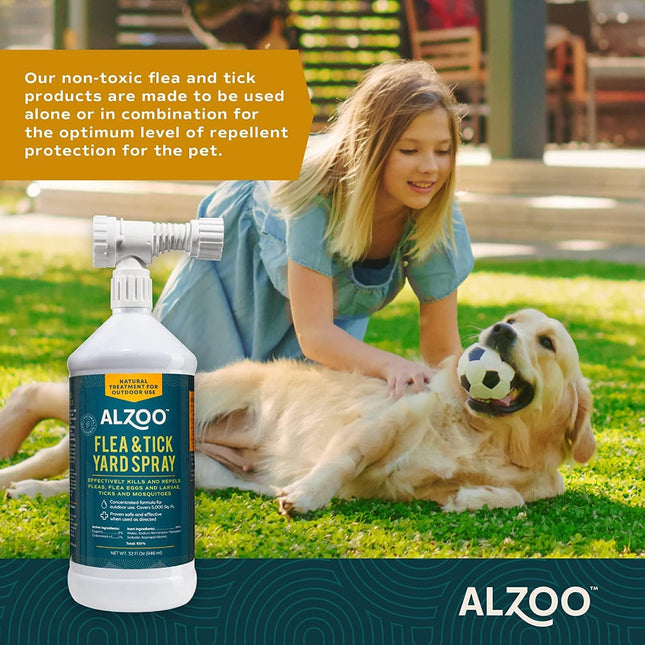 ALZOO Natural Flea & Tick Yard Spray, Helps Eliminate and Repel Pests, Outdoor Use, Covers 5,000 Sq. Ft., Plant-Based Active Ingredients, 32 Fl. Oz. Bottle