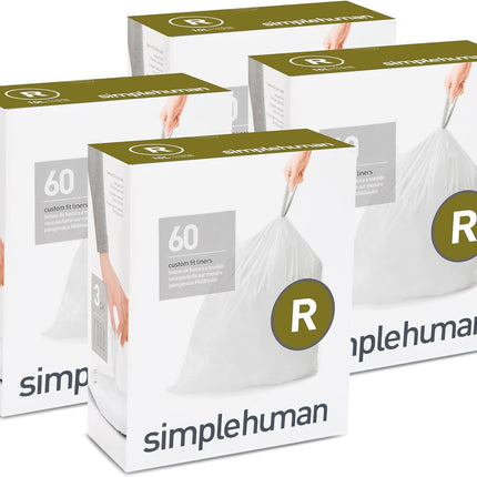 simplehuman Code R Custom Fit Drawstring Trash Bags, 10 Liter / 2.6 Gallon, 12 Refill Packs (240 Count)
