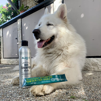 ALZOO Concentrated Shampoo Powder for Dogs, Specially Formulated for Dogs with Sensitive Skin, 100% Plant-Based Active Ingredients, Vanilla Fragrance, Pack of 2