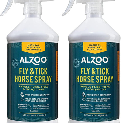 ALZOO Natural Fly and Tick Horse Spray, Helps Repel Mosquitoes, Horseflies & Ticks, Plant-Based Active Ingredients, 32 Fl. Oz. Spray Bottle