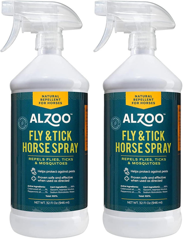 ALZOO Natural Fly and Tick Horse Spray, Helps Repel Mosquitoes, Horseflies & Ticks, Plant-Based Active Ingredients, 32 Fl. Oz. Spray Bottle