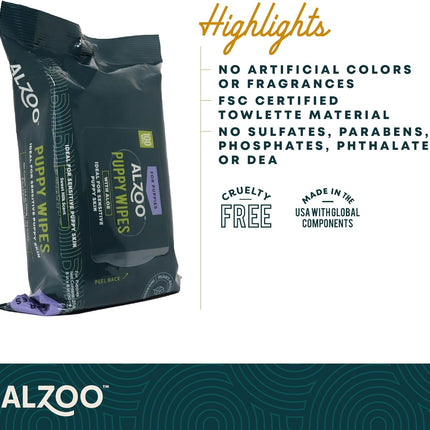 ALZOO Puppy Bundle, Grooming Wipes and Gentle Puppy Shampoo, 100% Plant-Based Active Ingredients, Made in USA