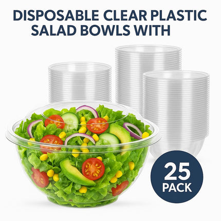 Ruthy's Outlet Plastic Salad Bowls W/Airtight Dome Lids Disposable - Clear Serving Bowls | BPA-Free | Leak-Proof | Meal Prep, Catering, Parties, Takeout, To-Go & Food Storage (50 Pack, 24, Ounce)