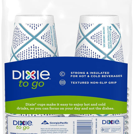Dixie To Go Paper Coffee Cups, 12 oz, 132 ct, Disposable Insulated Paper Cups for On-The-Go Hot or Cold Beverages