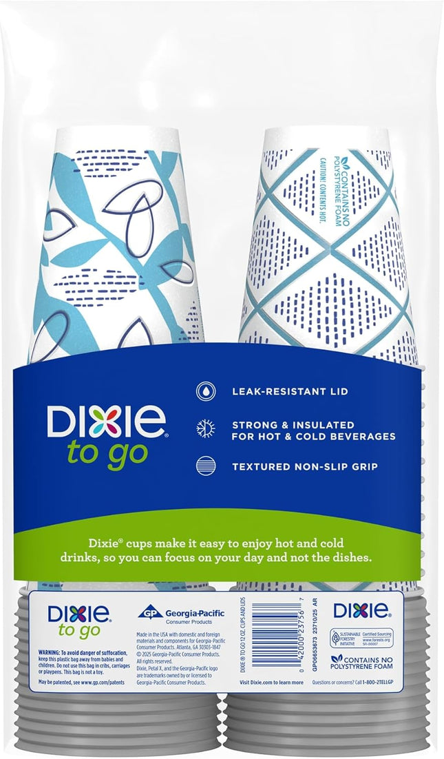 Dixie To Go Paper Coffee Cups With Lids, 12 oz, 156 ct, Disposable Insulated Paper Cups for On-The-Go Hot or Cold Beverages