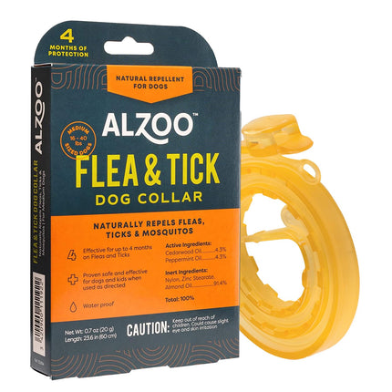 ALZOO Natural Flea & Tick Dog Collar - Helps Repel Fleas, Ticks & Mosquitoes - 100% Plant-Based Active Ingredients - Waterproof - Up to 4 Months Protection - Medium-Sized Dogs: 16-40 lbs - Single