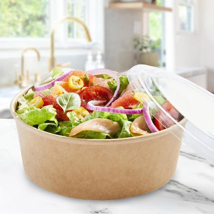 Ruthy's Outlet Kraft Salad Bowls W/Clear Lids – Disposable Paper Salad Containers, Eco-Friendly | Leak-Resistant | Microwave Safe – Ideal for Meal Prep, To-Go Orders & Catering (25, 16 oz)