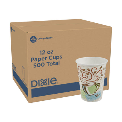 Dixie PerfecTouch 12 oz Paper Coffee Cups By GP PRO, Coffee Haze Design, 500 Count (25 Disposable Cups Per Sleeve, 20 Sleeves Per Case), 5342DX