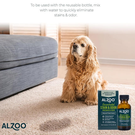 ALZOO Stain & Odor Remover, Quickly Lifts & Dissolves Pet Stains & Helps Eliminate Odors, 100% Plant-Based Active Ingredients, Lavender Vanilla Scent, 32 Fl. Oz Spray Bottle