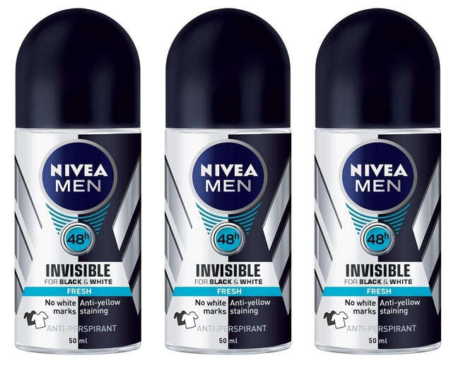 Nivea BLACK WHITE ORIGINAL, ROLL-ON – FREE ALCOHOL, ANTIPERSPIRANT DEODORANT, 48 HOURS PROTECTION, 1.7 OZ (Pack of 6), 50.0 milliliters