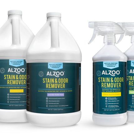ALZOO Stain & Odor Remover, Quickly Lifts & Dissolves Pet Stains & Helps Eliminate Odors, 100% Plant-Based Active Ingredients, Lavender Vanilla Scent, 32 Fl. Oz Spray Bottle