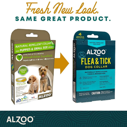 ALZOO Natural Flea & Tick Dog Collar - Helps Repel Fleas, Ticks & Mosquitoes - 100% Plant-Based Active Ingredients, Waterproof, Up to 4 Months Protection - Small-Sized Dogs 15 lbs & Under - Pack of 2