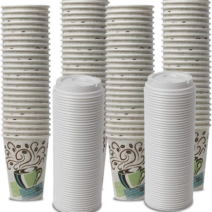 Dixie PerfecTouch WiseSize Coffee Design Insulated Paper Cup, 12oz Cups and Lids Bundle (12 oz, 100 Cups, 100 Lids)
