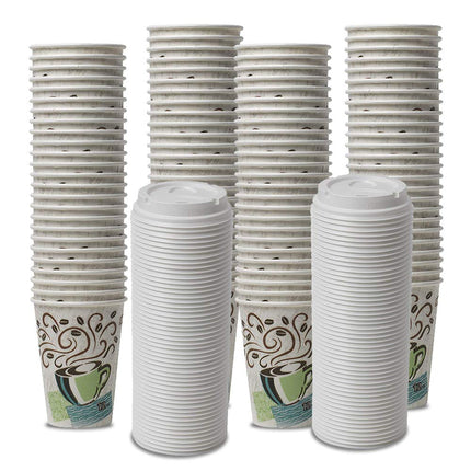 Dixie PerfecTouch WiseSize Coffee Design Insulated Paper Cup, 16oz Cups and Lids Bundle (16 oz, 50 Cups, 50 Lids)