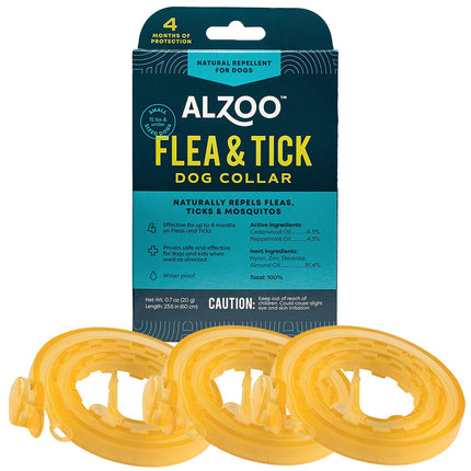 ALZOO Natural Flea & Tick Dog Collar - Helps Repel Fleas, Ticks & Mosquitoes - 100% Plant-Based Active Ingredients, Waterproof, Up to 4 Months Protection - Small-Sized Dogs 15 lbs & Under - Pack of 2