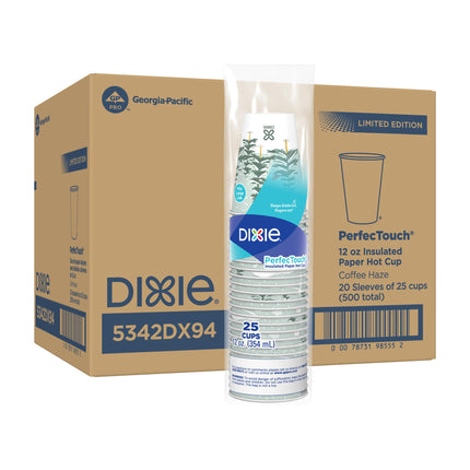 Dixie PerfecTouch (5342DX94) 12 oz Insulated Paper Hot Coffee Cups, Limited Edition Holiday Cups in Winter Fun Designs, 500 Count (20 Packs of 25 Cups)