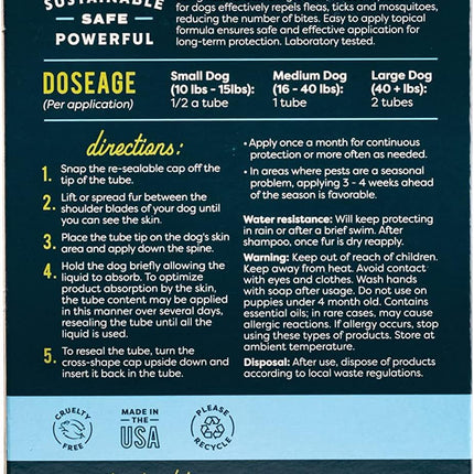 ALZOO Natural Flea & Tick Squeeze-On for Dogs, Helps Repel Fleas, Ticks & Mosquitos, Up to 3-Months Protection, Plant-Based Active Ingredients, Water-Resistant, 3 EZ-On Applicators Per Pack